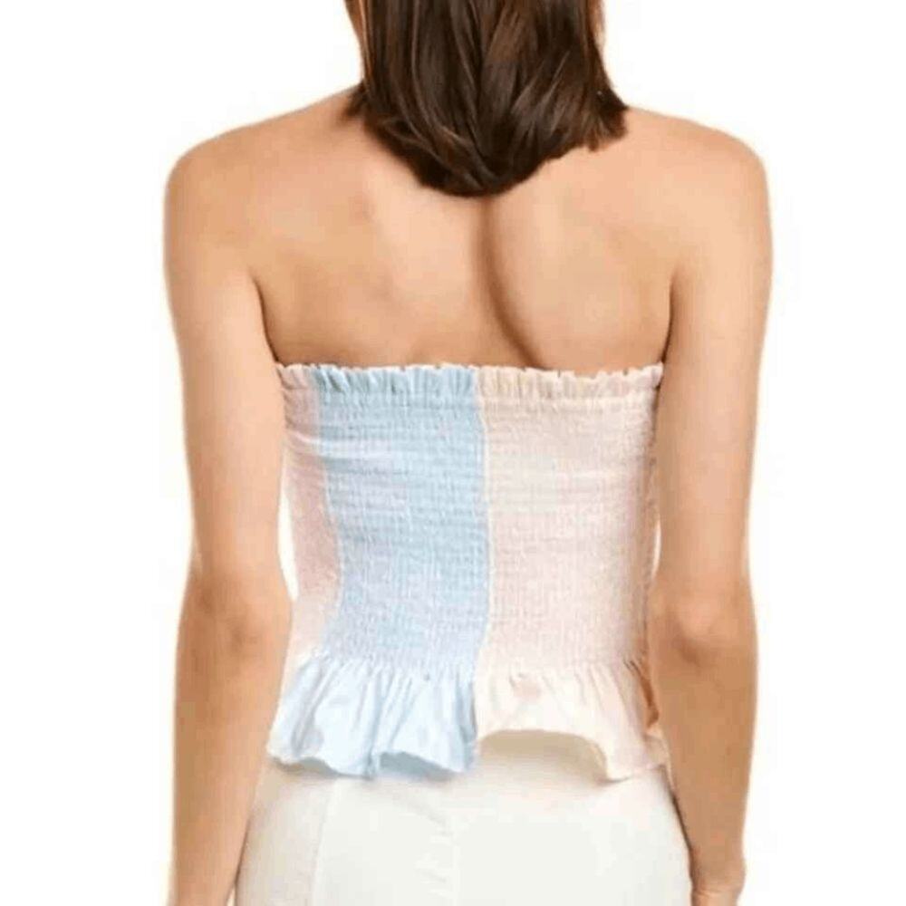 Petersyn Pastel Colorblock Smocked Strapless Ruffle Crop Top - Picture 2 of 7